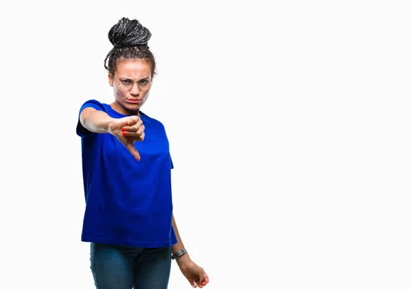 Jovem Trançado Cabelo Afro Americano Menina Vestindo Óculos Sobre Fundo — Fotografia de Stock