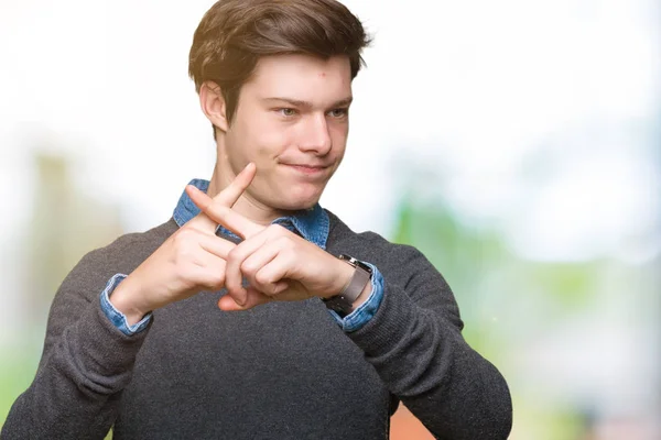 Jeune Homme Élégant Beau Sur Fond Isolé Expression Rejet Croisant — Photo