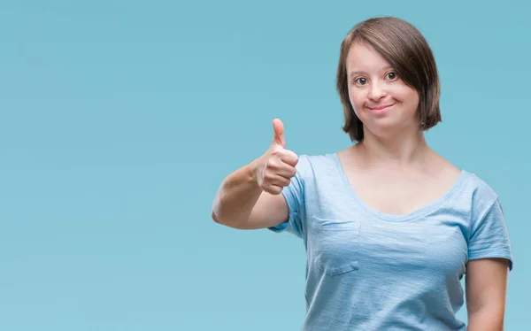 Jonge Volwassen Vrouw Met Het Syndroom Van Geïsoleerde Achtergrond Gelukkig — Stockfoto