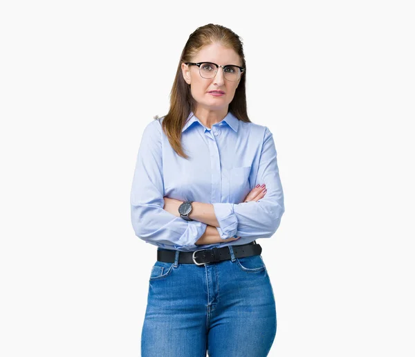 Hermosa Mujer Mediana Edad Madura Negocios Con Gafas Sobre Fondo — Foto de Stock