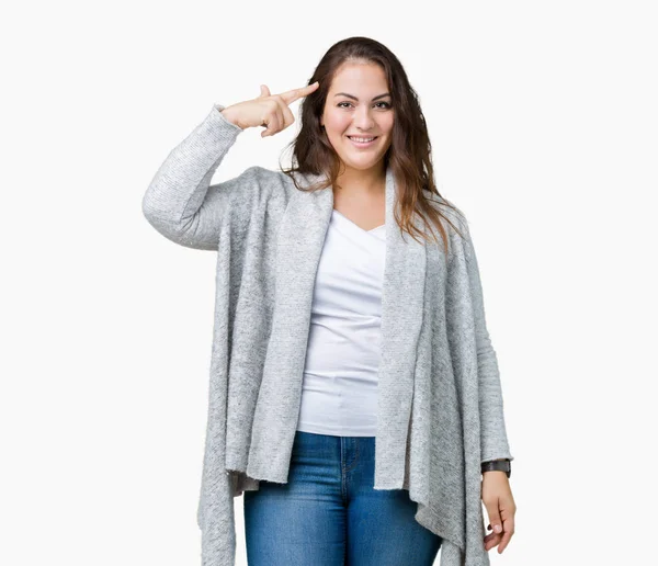 Schöne Size Junge Frau Winterjacke Über Isoliertem Hintergrund Lächelnd Mit — Stockfoto