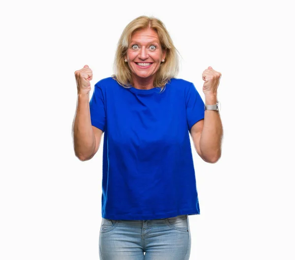 Middle Age Blonde Woman Isolated Background Celebrating Surprised Amazed Success — Stock Photo, Image