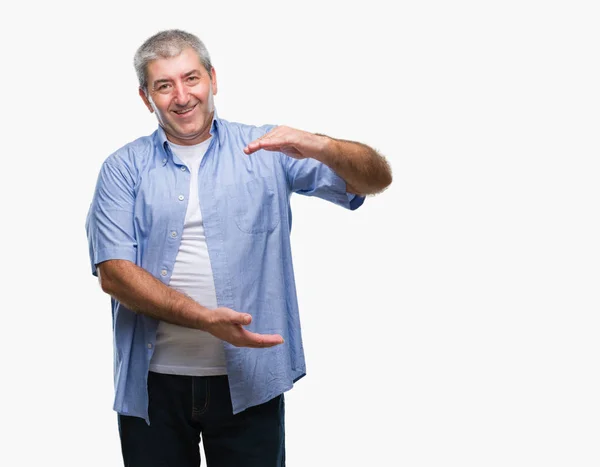 Handsome Senior Man Isolated Background Gesturing Hands Showing Big Large — Stock Photo, Image