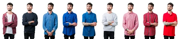 Collage Hombre Joven Sobre Fondo Aislado Sonriendo Mirando Lado Mirando — Foto de Stock