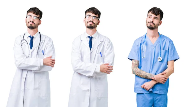 Collage Läkare Man Bär Medicinsk Kappa Över Isolerade Bakgrund Leende — Stockfoto