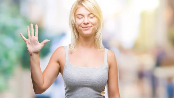 Young Beautiful Blonde Woman Isolated Background Showing Pointing Fingers Number — Stock Photo, Image
