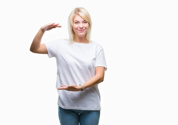 Jovem Mulher Loira Bonita Vestindo Shirt Branca Sobre Fundo Isolado — Fotografia de Stock