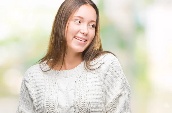 Giovane Bella Donna Caucasica Indossa Maglione Invernale Sfondo Isolato Guardando — Foto Stock