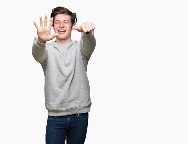 Junger Schöner Sportlicher Mann Der Sweatshirt Über Isoliertem Hintergrund Trägt — Stockfoto