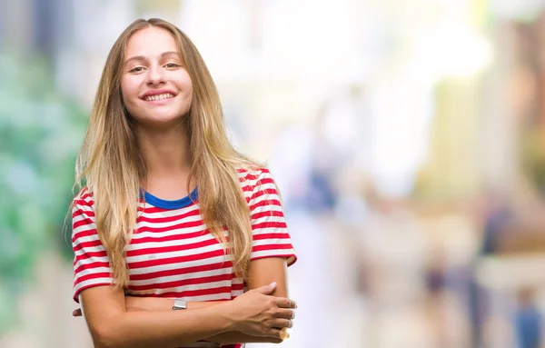 Junge Schöne Blonde Frau Über Isoliertem Hintergrund Glücklich Lächelnd Mit — Stockfoto
