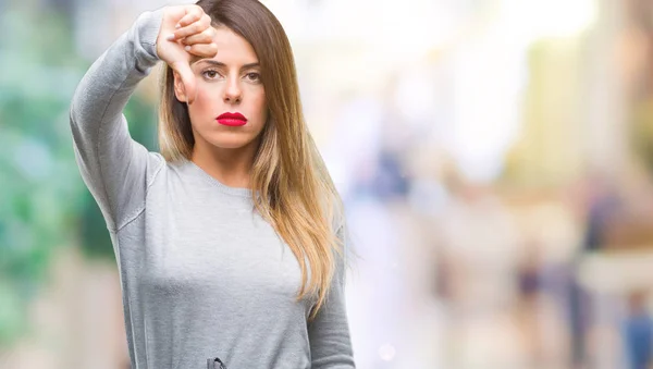 Mooie Jongeren Zakenvrouw Geïsoleerde Achtergrond Zoek Ongelukkig Boos Tonen Van — Stockfoto