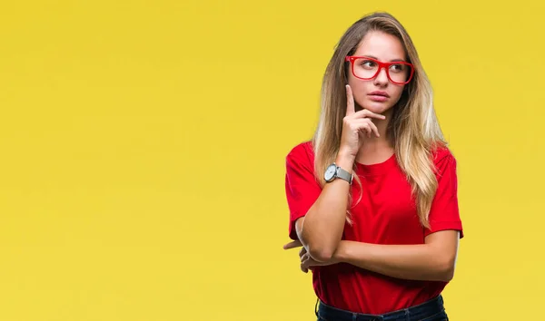 Giovane Bella Donna Bionda Che Indossa Occhiali Sfondo Isolato Con — Foto Stock