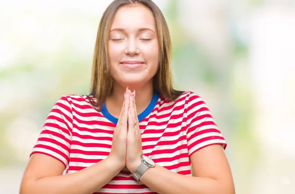 Jonge Kaukasische Mooie Vrouw Geïsoleerde Achtergrond Bidden Met Handen Samen — Stockfoto