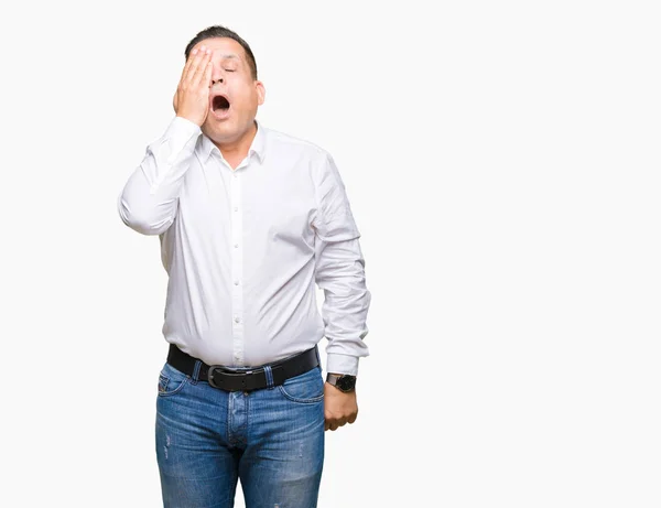 Middle Age Arab Elegant Man Isolated Background Yawning Tired Covering — Stock Photo, Image