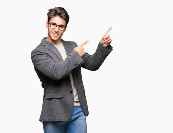 Young Business Man Wearing Glasses Isolated Background Smiling Looking Camera — Stock Photo, Image