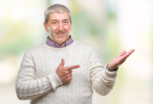 Handsome Senior Man Wearing Winter Sweater Isolated Background Amazed Smiling — Stock Photo, Image