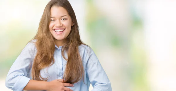 Giovane Bella Donna Affari Bruna Sfondo Isolato Sorridente Ridente Forte — Foto Stock