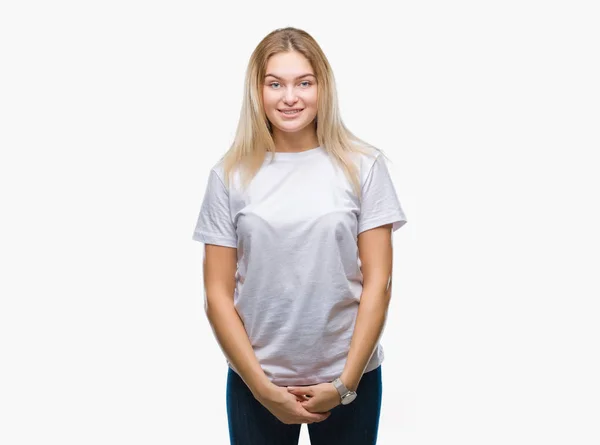 Young Caucasian Woman Isolated Background Happy Cool Smile Face Lucky — Stock Photo, Image