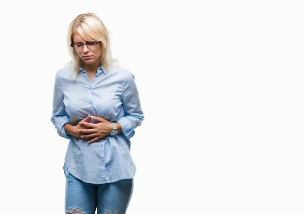 Het Dragen Van Bril Jonge Mooie Blonde Zakenvrouw Geïsoleerd Achtergrond — Stockfoto