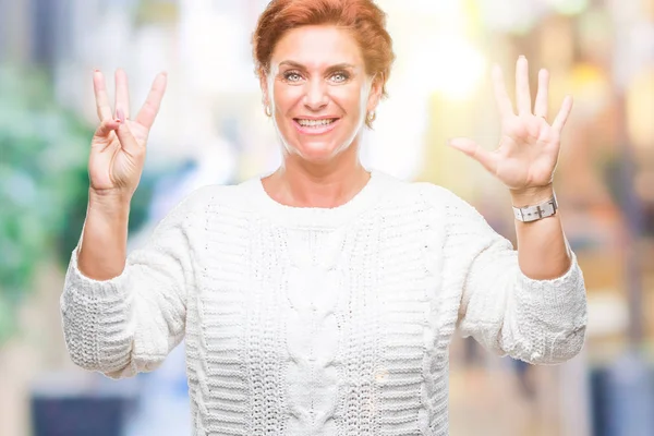 Atrractive Senior Caucasian Redhead Woman Wearing Winter Sweater Isolated Background — Stock Photo, Image