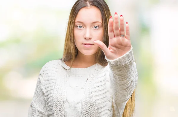 Joven Hermosa Mujer Caucásica Con Suéter Invierno Sobre Fondo Aislado — Foto de Stock