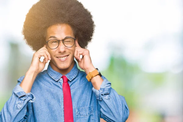 Young African American Business Man Afro Hair Wearing Glasses Red — Stock Photo, Image
