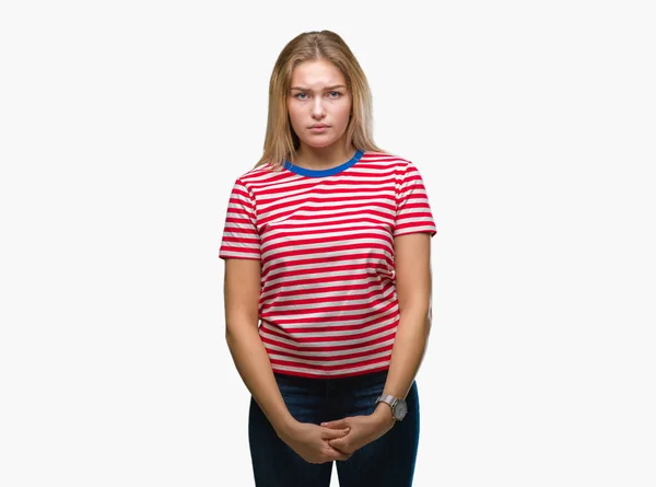 Young Caucasian Woman Isolated Background Skeptic Nervous Frowning Upset Because — Stock Photo, Image