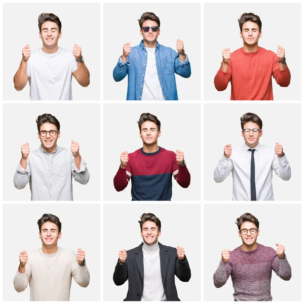 Collage Young Handsome Business Man Isolated Background Excited Success Arms — Stock Photo, Image