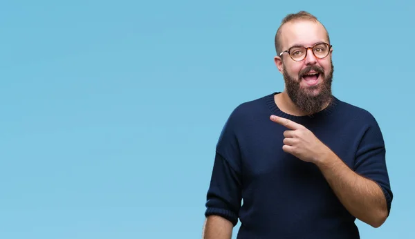 Jeune Homme Hipster Caucasien Portant Des Lunettes Soleil Sur Fond — Photo