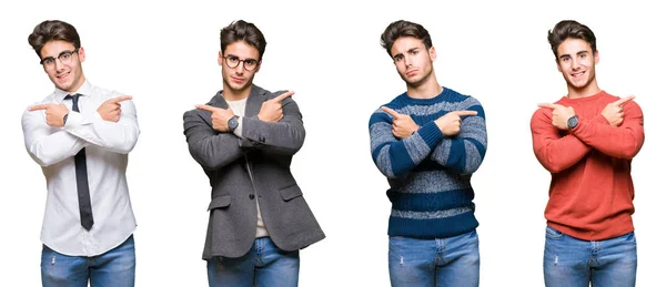 Collage Joven Hombre Negocios Guapo Sobre Fondo Aislado Señalando Ambos —  Fotos de Stock