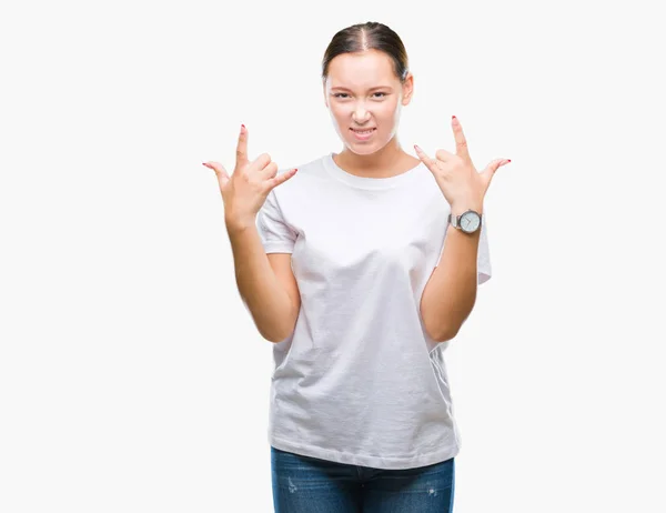 Young Beautiful Caucasian Woman Isolated Background Shouting Crazy Expression Doing — Stock Photo, Image