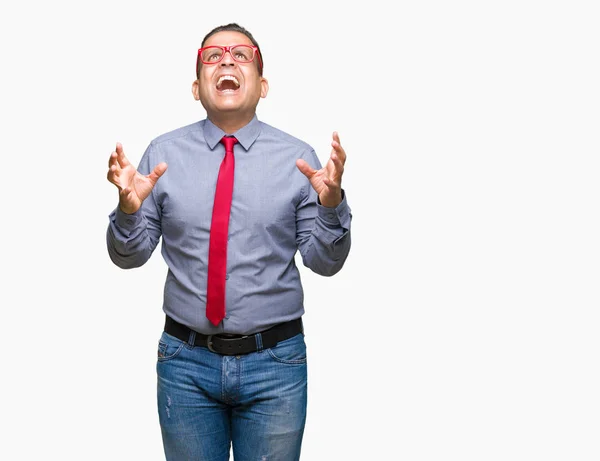 Hombre Árabe Mediana Edad Con Gafas Rojas Moda Sobre Fondo —  Fotos de Stock