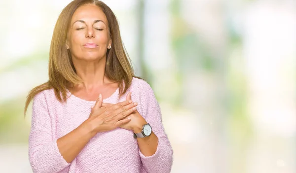 Hermosa Mujer Adulta Mediana Edad Con Suéter Invierno Sobre Fondo — Foto de Stock