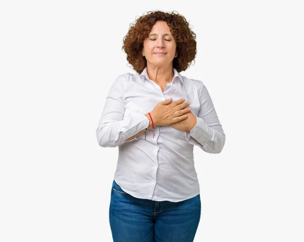 Hermosa Mujer Negocios Senior Ager Medio Sobre Fondo Aislado Sonriendo — Foto de Stock