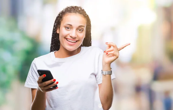 Young Braided Hair African American Girl Showing Using Smartphone Isolated — Stock Photo, Image