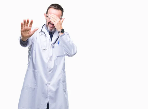 Middle Age Senior Hoary Doctor Man Wearing Medical Uniform Isolated — Stock Photo, Image