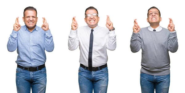 Composición Del Hombre Árabe Mediana Edad Sobre Fondo Aislado Sonriendo —  Fotos de Stock