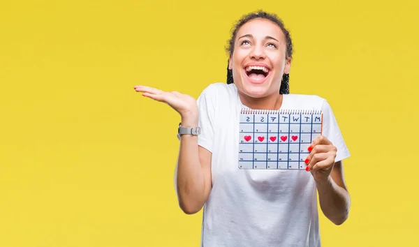 Jovem Trançado Cabelo Afro Americano Menina Segurando Calendário Menstruação Sobre — Fotografia de Stock