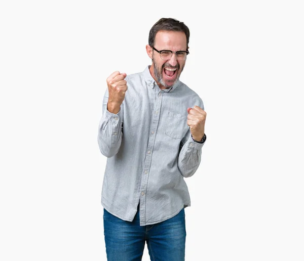 Guapo Mediana Edad Elegante Hombre Mayor Con Gafas Sobre Fondo —  Fotos de Stock