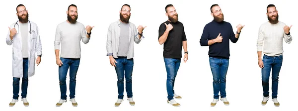 Collage Hombre Joven Con Moño Sobre Fondo Blanco Aislado Sonriendo — Foto de Stock