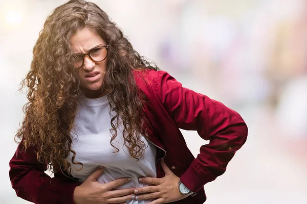 Belle Brune Cheveux Bouclés Jeune Fille Portant Une Veste Des — Photo