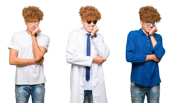 Collage Eines Jungen Mannes Mit Unterschiedlichem Aussehen Und Brille Vor — Stockfoto