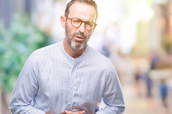 Hombre Mayor Mediana Edad Con Lentes Sobre Fondo Aislado Con — Foto de Stock