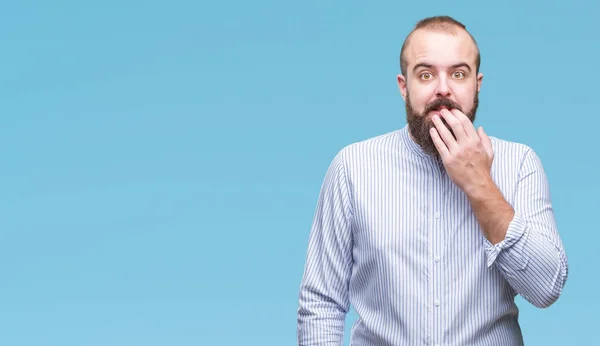 Giovane Uomo Hipster Caucasico Sfondo Isolato Cercando Stressato Nervoso Con — Foto Stock