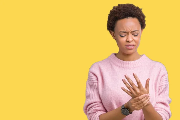 Linda Jovem Afro Americana Sobre Fundo Isolado Sofrendo Dor Nas — Fotografia de Stock