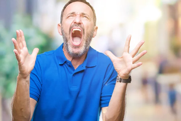 Middle Age Hoary Senior Man Isolated Background Crazy Mad Shouting — Stock Photo, Image