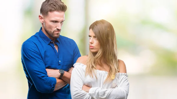 Young Couple Love Isolated Background Skeptic Nervous Disapproving Expression Face — Stock Photo, Image