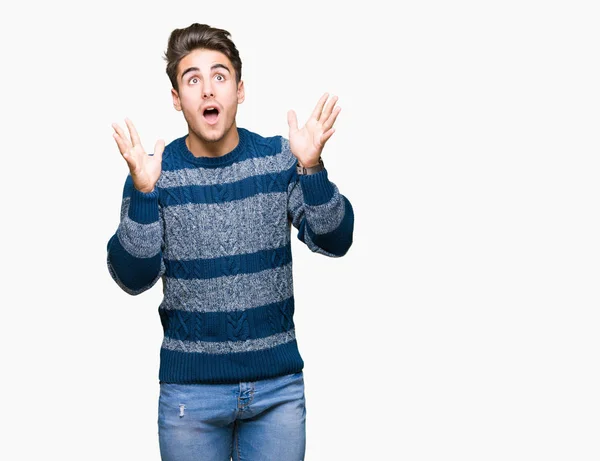 Young Handsome Man Isolated Background Celebrating Crazy Amazed Success Arms — Stock Photo, Image