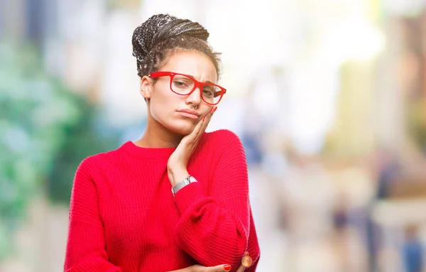 Young Braided Hair African American Girl Wearing Sweater Glasses Isolated — Stock Photo, Image