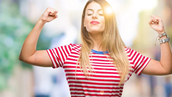 Young Beautiful Woman Casual Look Isolated Background Showing Arms Muscles — Stock Photo, Image